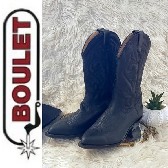 EUC BOULET 🇨🇦 Black leather western cowboy boots, 8.5 men’s - Picture 7 of 12